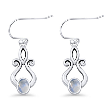 Oval Moonstone 22.6mm Scroll Fishhook Earring 925 Sterling Silver Wholesale